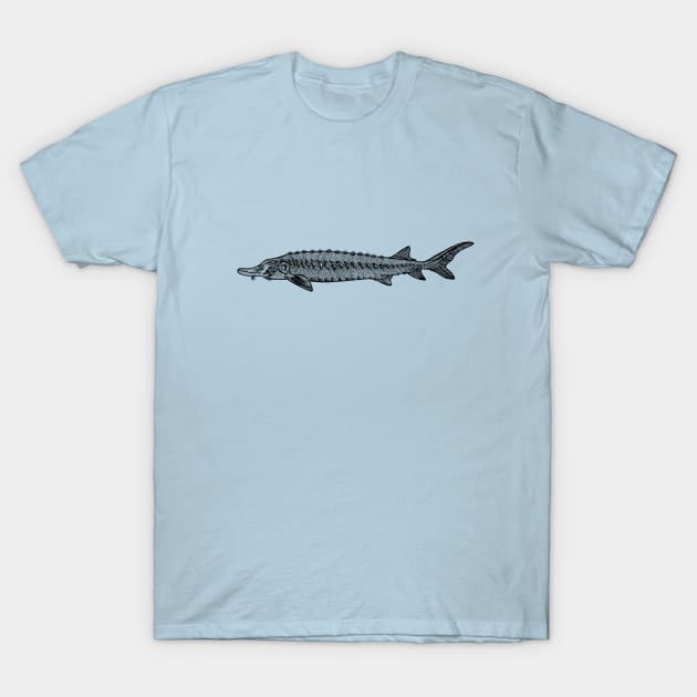 Common Sturgeon fish drawing on light colors T-Shirt by Green Paladin